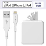 Lightning to USB Charging Cable Plus Dual USB-Port Wall Plug 17W 5ft Cable White Galvanox