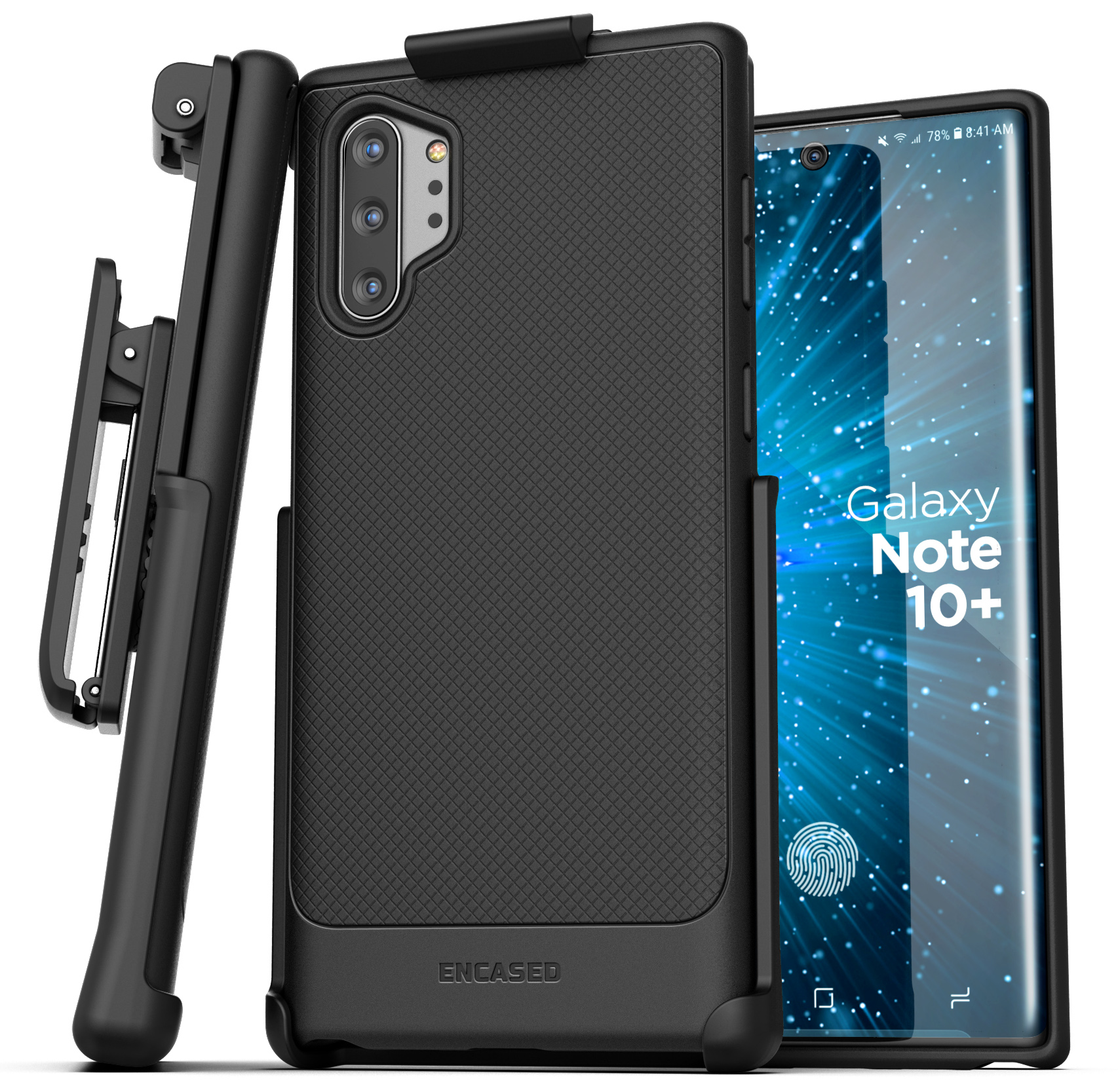 Galaxy Note 10 Plus Thin Armor Black Case with Holster Encased