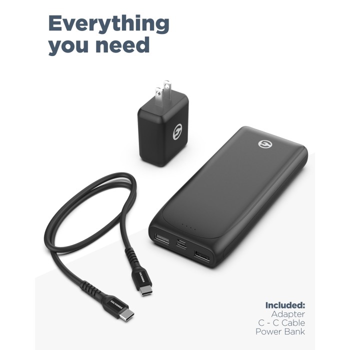 USB C Power Bank - 18W PD Fast Charging Battery Pack 16000mAh (2 Input/3  Output) With: Type C to C Cable/USB-C Adapter - Encased