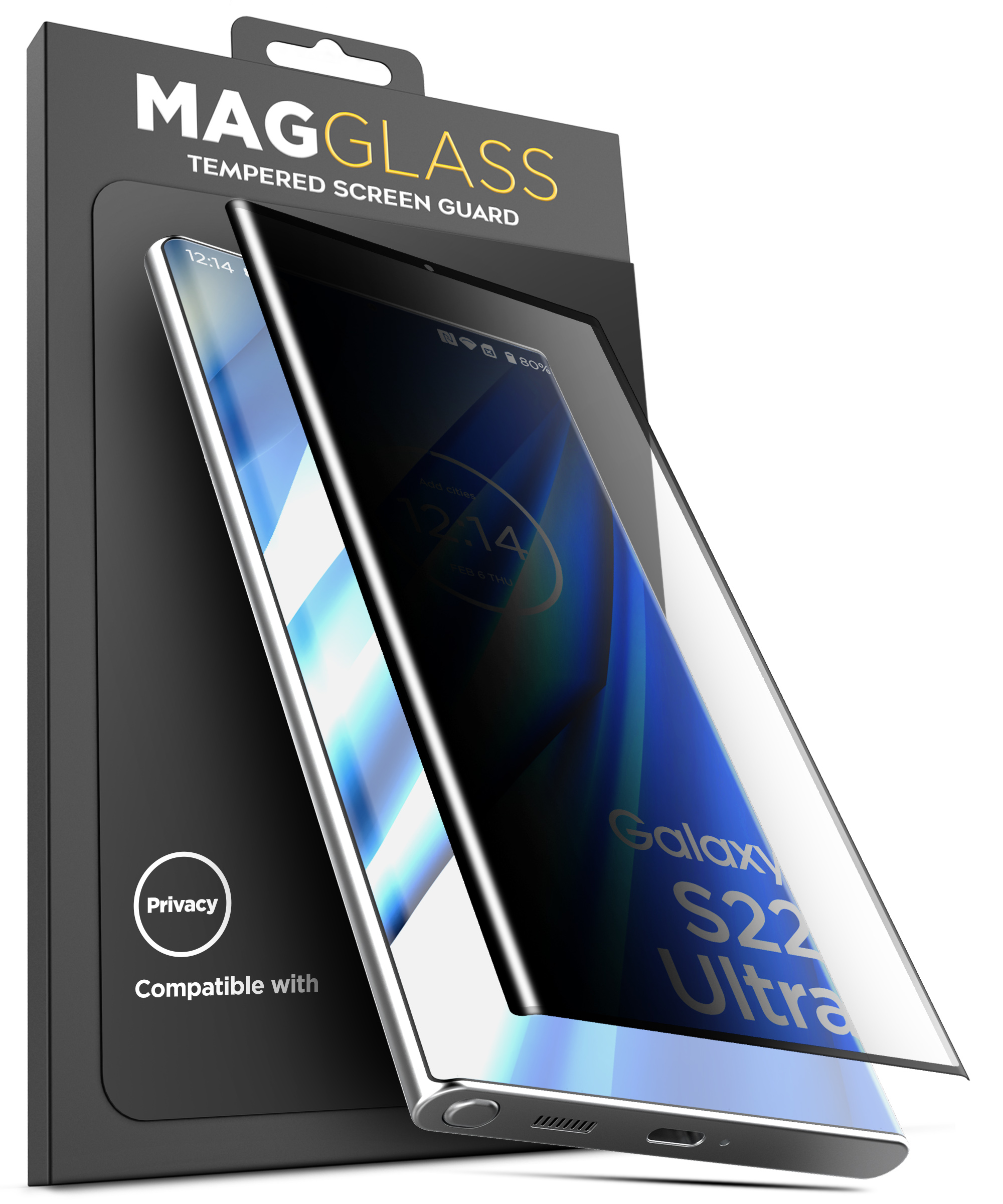 Magglass Privacy Guard for Samsung Galaxy S22 Ultra Screen Protector, 3D Curved Tempered Glass (s22-ultra 6.8) Not Compatible with Fingerprint