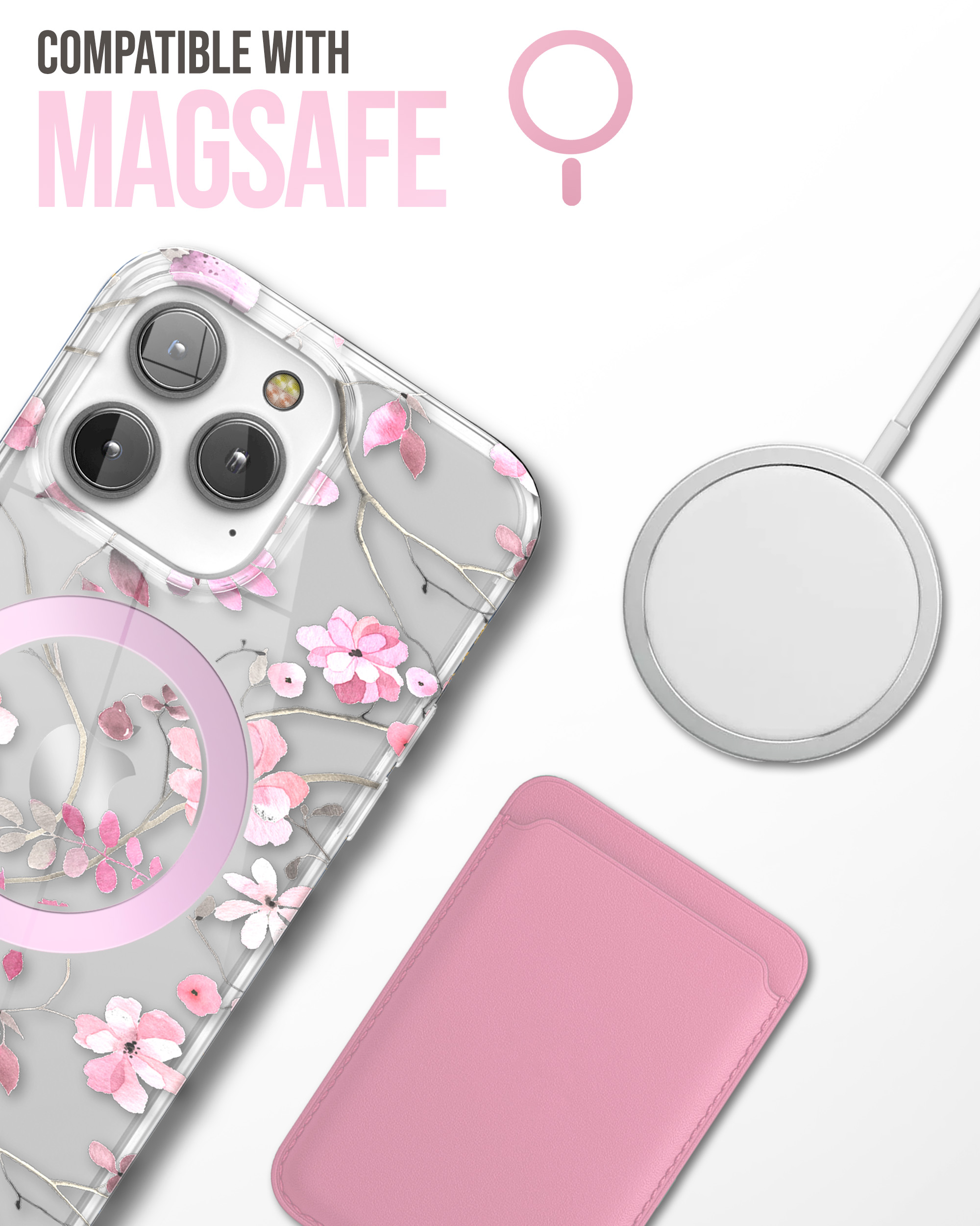 iPhone 14 Pro Lexion Case in Pink Flowers with Screen Protector - MagSafe  Compatible - Encased