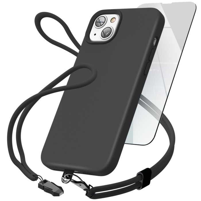 iPhone 14 Max Silicone Case with Neck and Wrist Strap-LS2543040