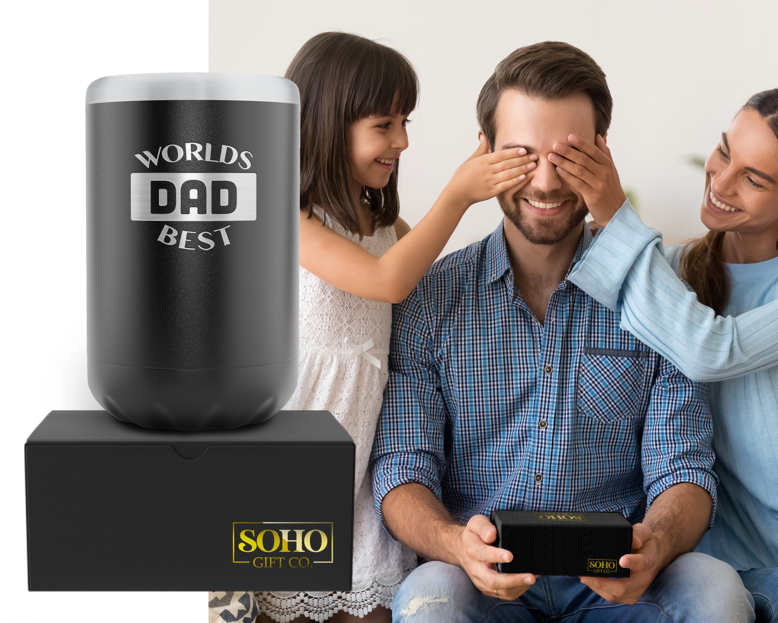 SoHo 12oz Can Cooler - Black WORLDS BEST DAD - Encased