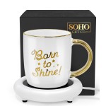 SoHo 12oz Ceramic Coffee Mug  "Born to Shine" with Warmer-CCM60217W