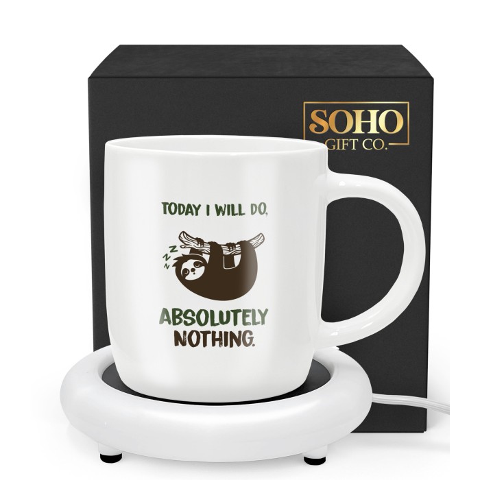 SoHo 12oz Ceramic Coffee Mug "TODAY I WILL DO ABSOLUTELY NOTHING" with Warmer-CCM60617W