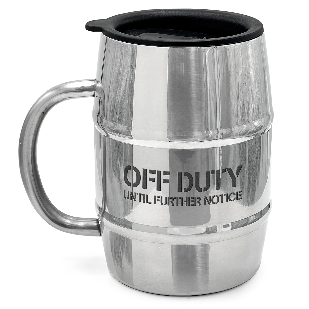SoHo Barrel Beer Mug OFF DUTY UNTIL FURTHER NOTICE - Encased