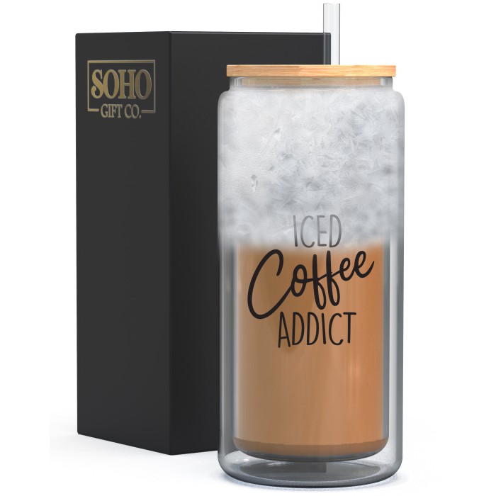 SoHo Iced Coffee Cup with Lid and Straw "ICED COFFEE ADDICT"-LI3540