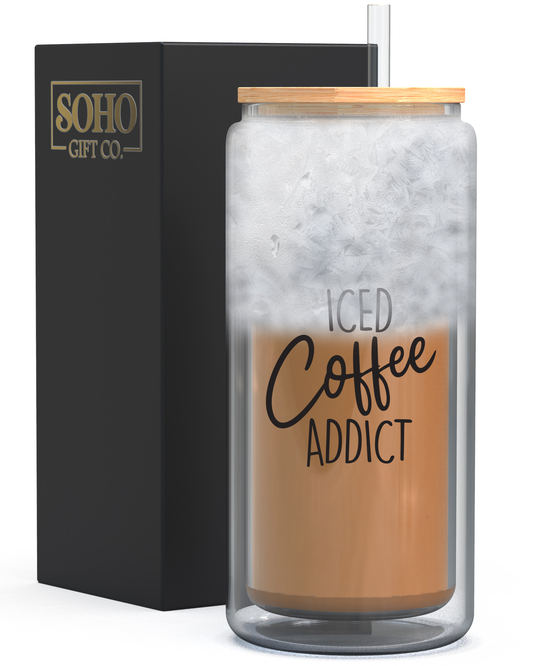 SoHo Iced Coffee Cup with Lid and Straw ICED COFFEE ADDICT
