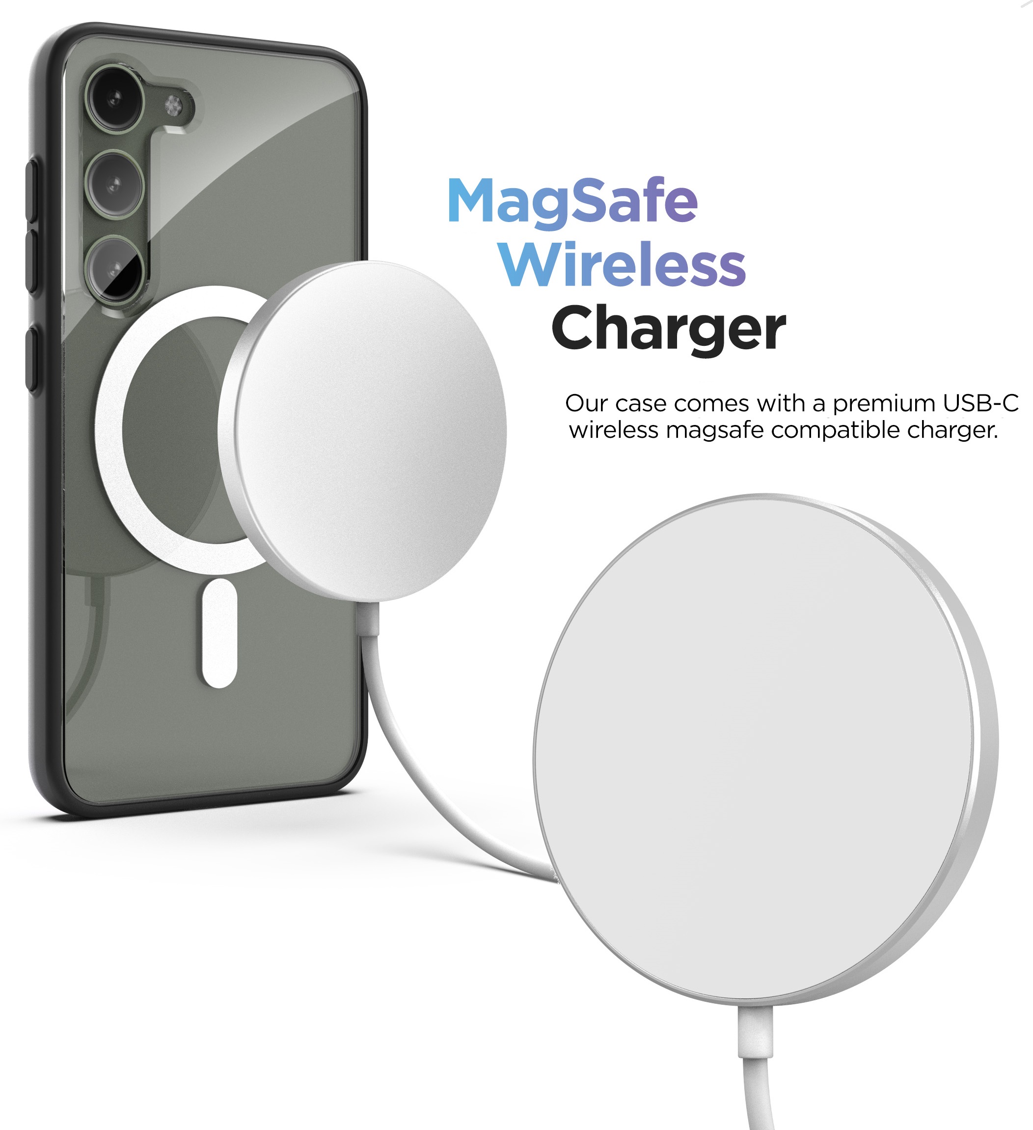 Encased Magnetic Case with Wireless Charger Included - For Samsung Galaxy  S23 PLUS - Compatible with MagSafe Accessories (Clear/Black) 