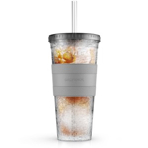 Galvanox Freezable Iced Coffee Cup with Lid and Straw - Gray (16oz