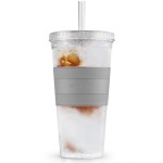 Galvanox Freezable Iced Coffee Cup with Lid and Straw - Gray (20oz)-FI20C2