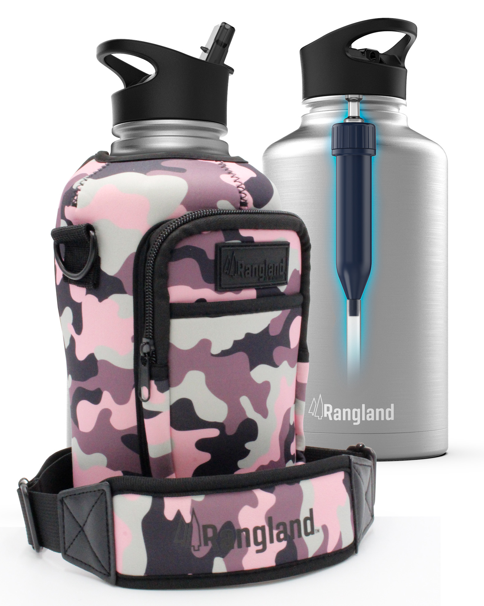 Rangland Filtered Half Gallon Water Bottle with Straw Lid & Carrying Strap
