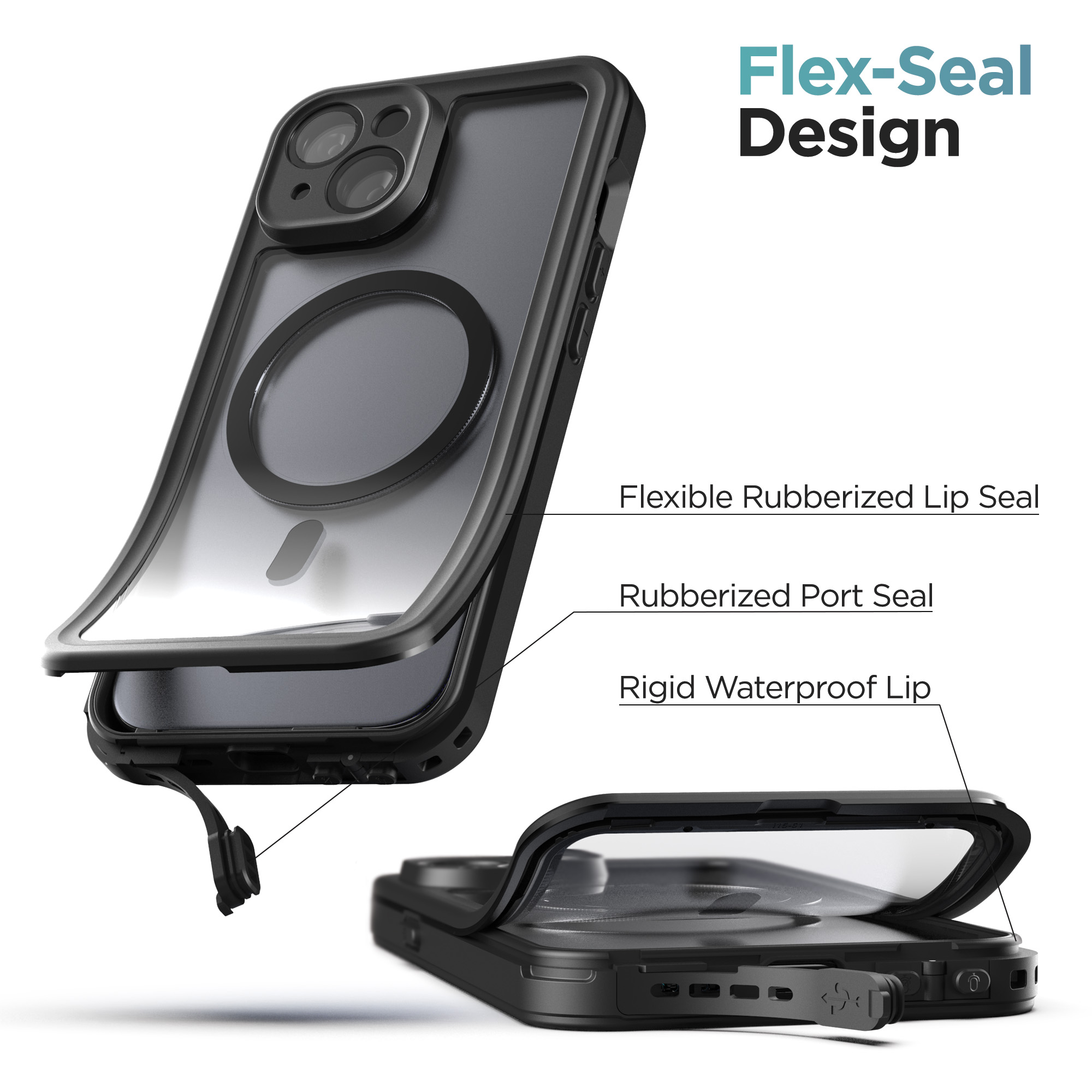 Black Waterproof iPhone 15 Case