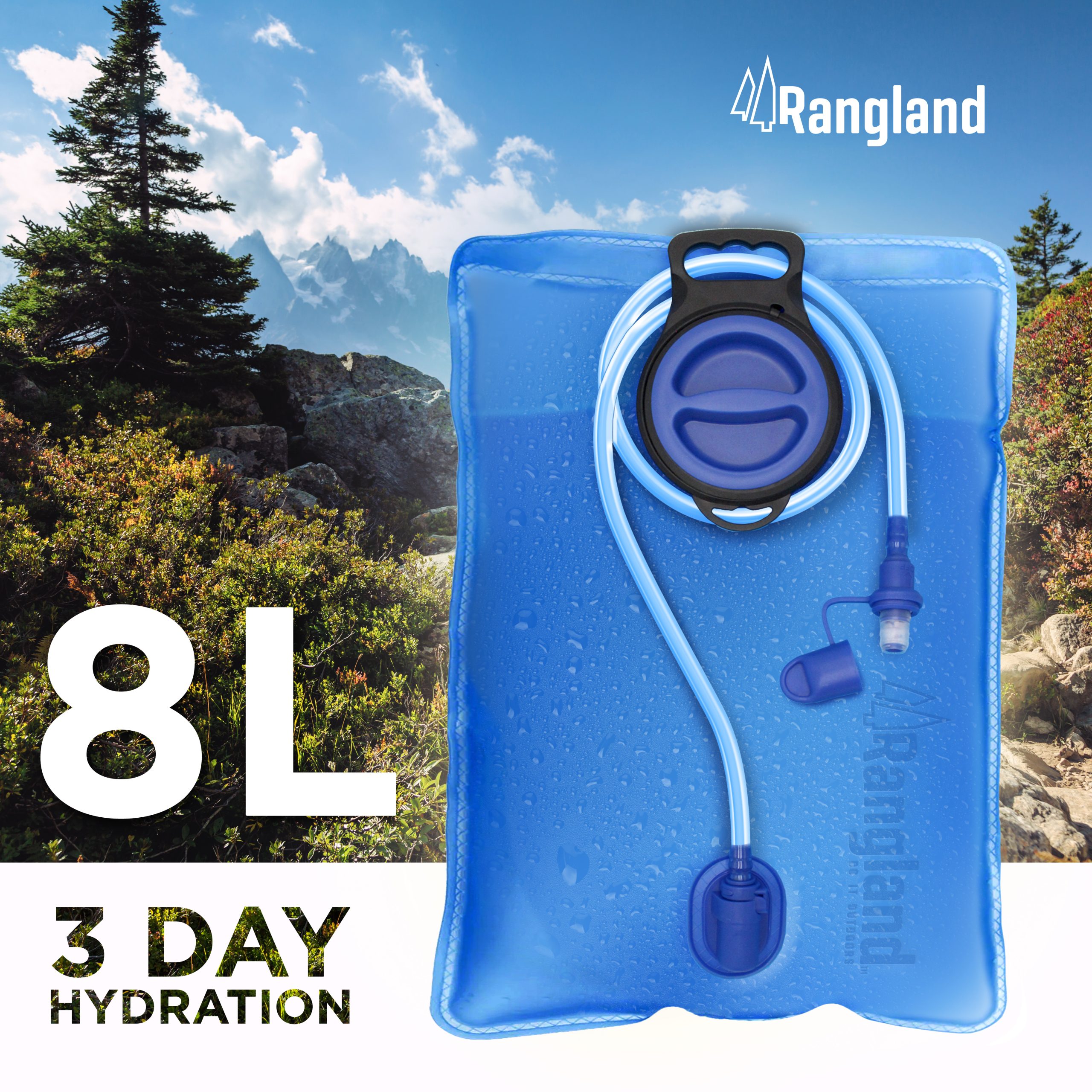 Rangland 2 Gallon Hydration Bladder with Large Opening & Bite Valve Straw Encased